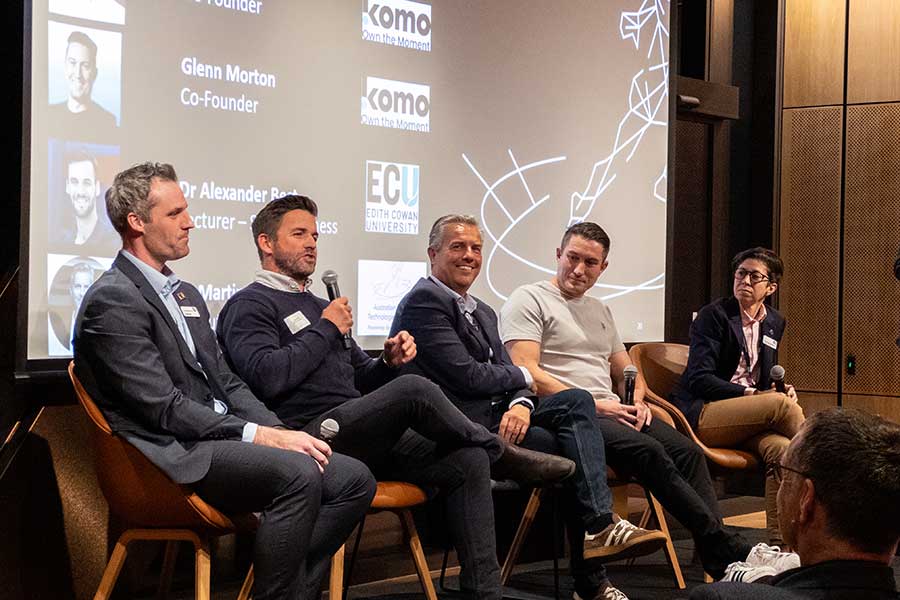 Panellists (from left to right) Alex Best (ECU), Joel Steel (Komo), Martin Schlegel (ASTN), Glen Morton (Komo), Sophia Nimphius (ECU)