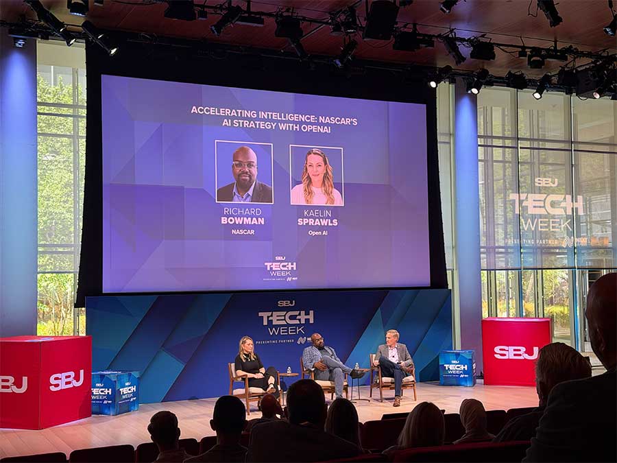 SBJ's Dan Kaufman leads a discussion with Open AI's Kaelin Sprawls and NASCAR's Richard Bowman
