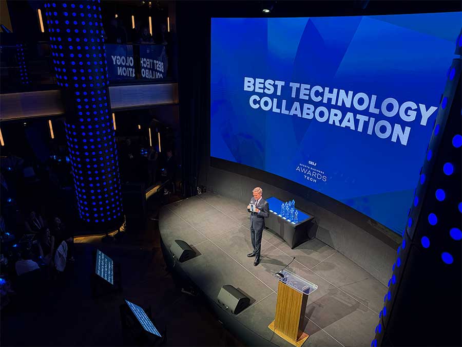 Sports Business Journal Managing Director Dan Kaufman presenting at the Tech Awards