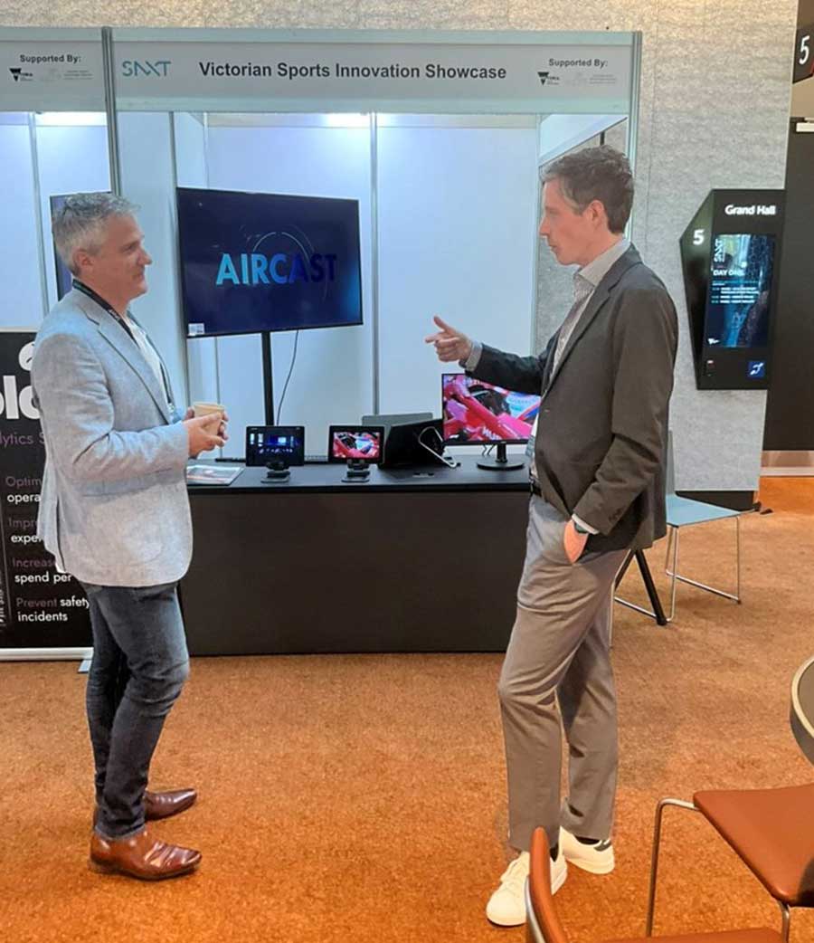 Aircast CEO Craig Horobin in discussions with FIFA’s Nicolas Evans